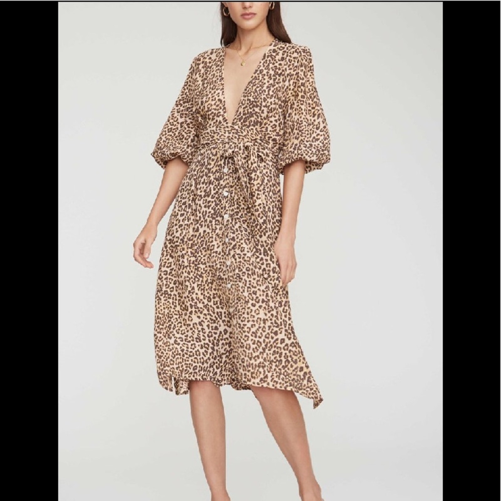 Faithfull The Brand Chloe Midi Dress Leopard Print Size 2 New
